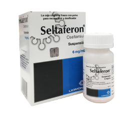 Oseltamivir. Suspensión Cada envase con 30 g de polvo contiene: Fosfato de oseltamivir equivalente a 0.9 g de oseltamivir Envase con 30 g. Reconstituir con 100 ml de agua para formar una Suspensión conteniendo 900 mg/75 ml (12 mg/ml).